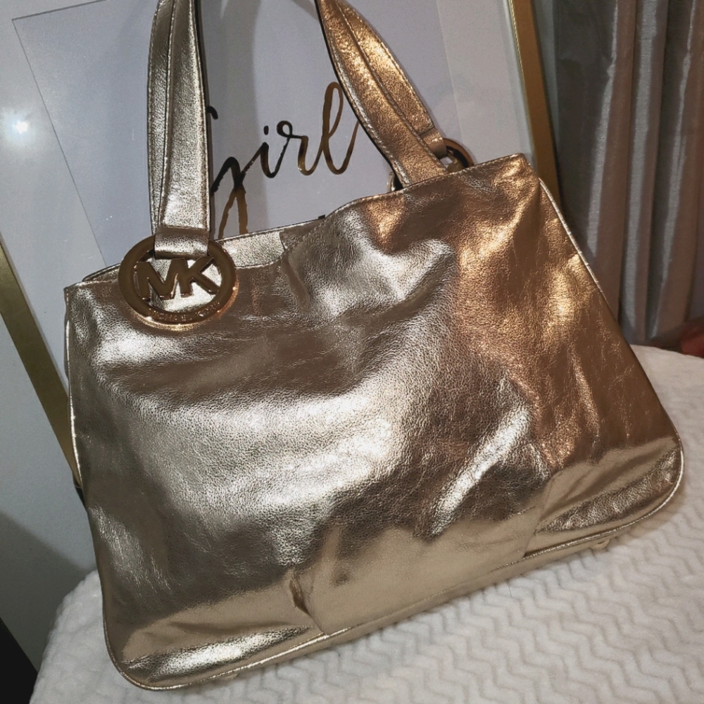 Shiny gold MK tote